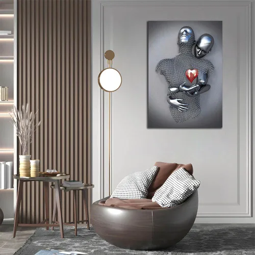 Miniatura 6 de ZEMRARE Corazón de amor 3D efecto metálico negro arte decoración de pared moderna galería pinturas para pared parejas en blanco y negro
