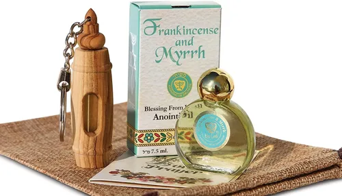 Llavero cristiano con incienso y mirra, aceite de unción sagrada de Israel, regalo de madera de olivo hecho a mano de Belén, perfecto para oración,