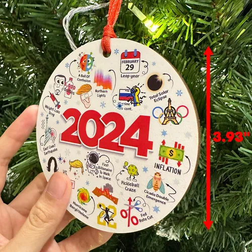 Miniatura 2 de Adornos de Navidad 2024, adorno de madera para árbol de Navidad, temas interesantes divertidos 2024 Año Recuerda tendencias Social Navidad recuerda
