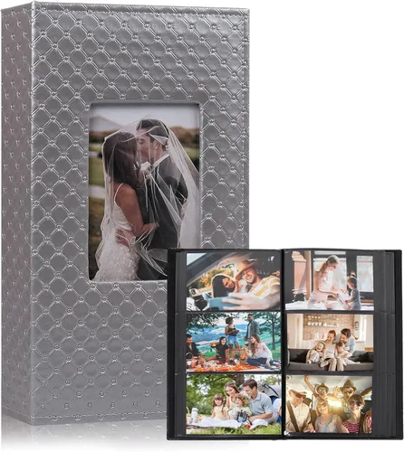 Miniatura 23 de RECUTMS - Álbum de fotos de 4 x 6 pulgadas, 600 bolsillos, páginas interiores negras, piel sintética de grano de botón, para fotos de cumpleaños