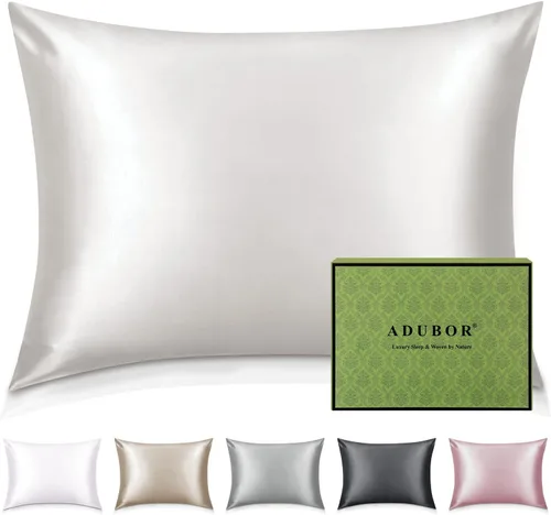 Miniatura 24 de Adubor Funda de almohada 100% de seda, fundas de almohada de seda de morera, 22 fibras de grado Momme 6A, funda de almohada de seda para la salud