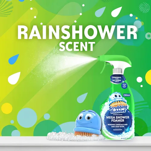 Miniatura 5 de Scrubbing Bubbles Mega Limpiador de Baño y Ducha en Spray, Acción Espumosa Elimina el Sarro y la Suciedad, Aroma a Lluvia, 32 onzas