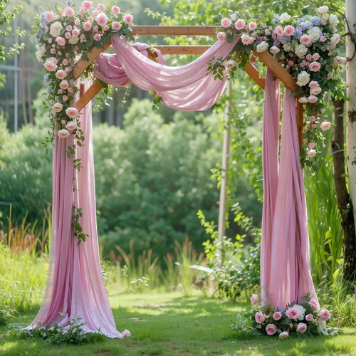 Miniatura 3 de Tela drapeada para arco de boda de 28 x 19 pies, telón de fondo de tela de gasa transparente, 1 panel de cortinas de rosa polvorienta para Cortina