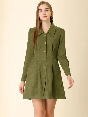 Miniatura 2 de Allegra K Vestido mini camisa de manga larga vintage con botones para mujer