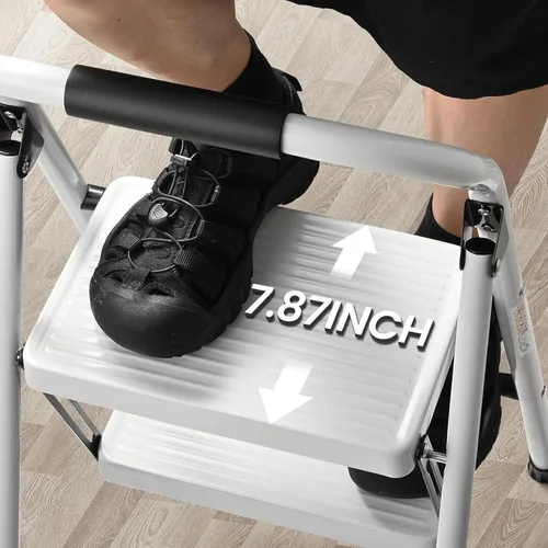 Miniatura 4 de Taburete para adultos, escalera de 2 escalones plegable de 330 libras, taburete antideslizante plegable, ergonómico, de acero con pedal ancho