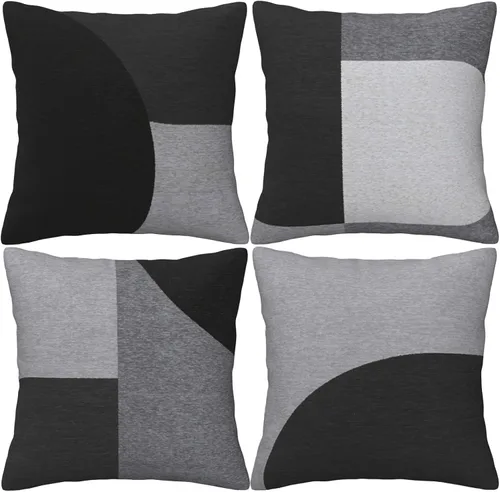 Juego de 4 fundas de almohada geométricas abstractas de 18 x 18 pulgadas, color negro y gris, fundas cuadradas decorativas para sofá