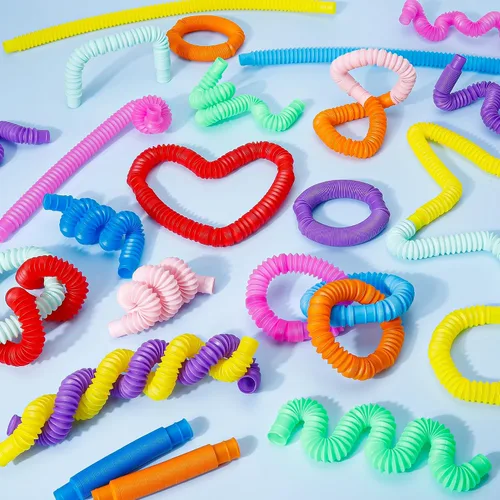 Miniatura 7 de Juguetes Sensoriales Pop Tubes – Paquete de 30 Juguetes Fidget Elásticos con 10 Colores, Juguetes para Aliviar el Estrés para Niños y Adultos