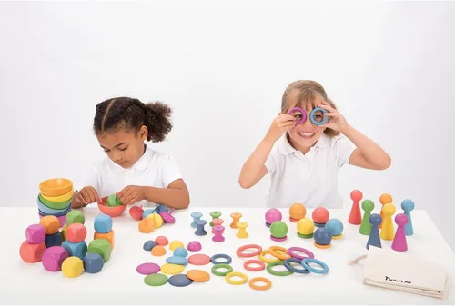 Miniatura 4 de TickiT Rainbow Wooden Super Set Juego de 84 12 formas 7 colores Juego de piezas sueltas para bebés y niños pequeños de 10 meses Inspira
