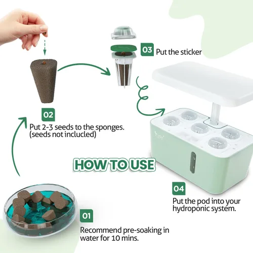 Miniatura 3 de LETPOT Kit de cápsulas de semillas de 77 piezas, kit cuadrado para cultivo hidropónico, con 2 alimentos vegetales de nutrientes A & B y 30 esponjas