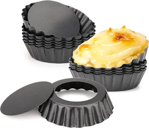 Miniatura 8 de 6 moldes para tarta de huevo, mini sartenes de 3 pulgadas con parte inferior extraíble, molde para magdalenas para magdalenas, molde de hojalata