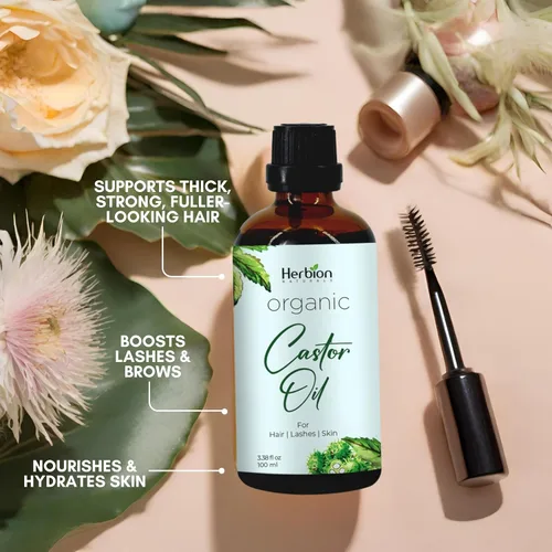 Miniatura 6 de Herbion Naturals Aceite de ricino orgánico certificado por USDA, 100% puro, prensado en frío, sin hexano. Hidratante y tratamiento capilar. Botella