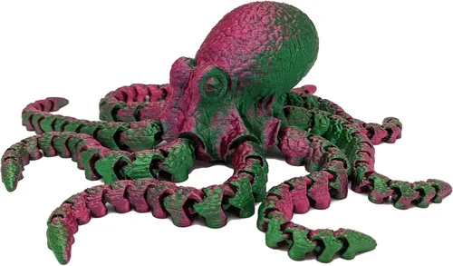 Miniatura 7 de Pulpo impreso en 3D – Personalizable, hecho a pedido Modelo animal articulado (pequeño, morado con tentáculos verde lima)