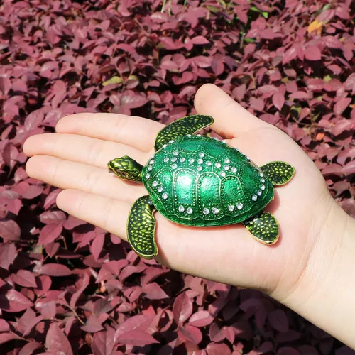 Miniatura 3 de Waltz&F Caja de joyería de estaño con tachuelas de cristal de tortuga marina con biselado pintado a mano anillo titular de regalo del día de la madre