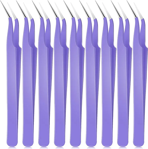 Miniatura 12 de Honoson 9 pinzas curvadas puntiagudas para manualidades, pinzas de precisión de acero inoxidable con cubierta protectora para diamantes