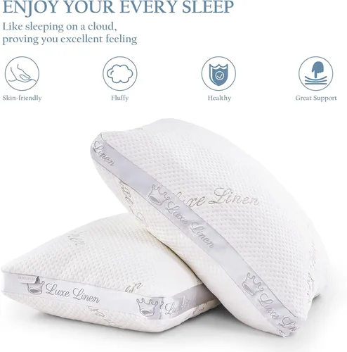 Miniatura 5 de Almohada de cama de algodón orgánico tamaño estándar Almohada ajustable de espuma viscoelástica triturada para dormir lateral y estómago, paquete