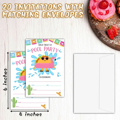 Miniatura 2 de Invitaciones de cumpleaños para fiesta en la piscina, invitaciones de fiesta de cumpleaños, tarjetas de invitación de relleno de fiesta de taco a