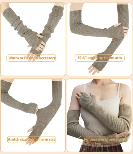 Miniatura 32 de Guantes cálidos de cachemira de brazo largo para mujer, guantes de invierno acogedores sin dedos, calentadores de brazos suaves, gran regalo