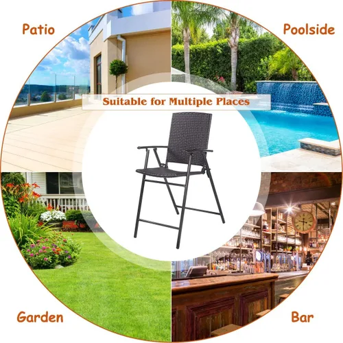 Miniatura 5 de S AFSTAR Juego de 4 sillas plegables de mimbre, sillas altas portátiles de ratán para patio, balcón, patio trasero, silla de patio plegable