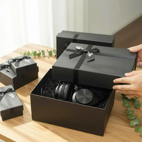 Miniatura 2 de Cajas de regalo con tapas para regalos, juego de 5 cajas de regalo negras, cajas anidables predeformadas para regalos, caja de regalo de lujo