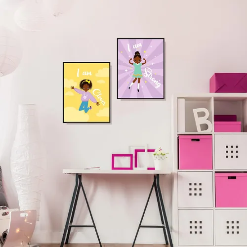 Miniatura 7 de Outus 9 piezas de decoración de pared de niña negra para habitación de niñas, cita inspiradora, arte de pared afroamericano, decoración