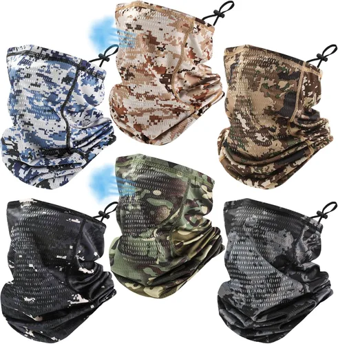 Geyoga Adjustable Cooling Neck Gaiters for Men Turkey Hunting Breathable Summer UV Protection Face Mask with Mesh Holes Strap