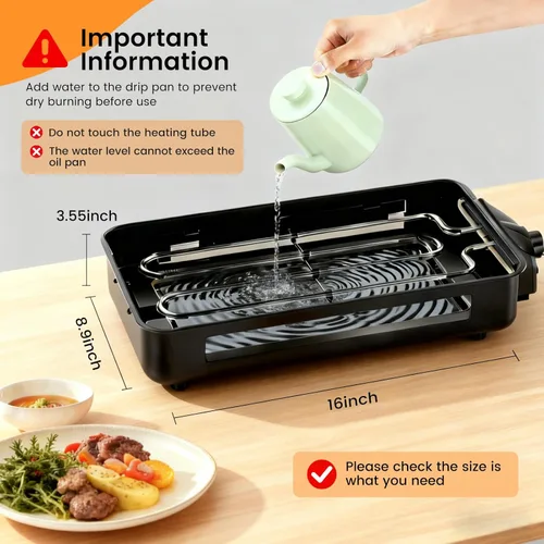 Miniatura 5 de YOHAWJAN - Parrilla eléctrica para interiores de 1700 W, 2 en 1, sin humo, para cocina, con red de parrilla y placa extraíble antiadherente