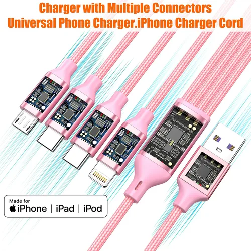 Miniatura 4 de Cable de carga múltiple de 4 pies, paquete de 2 cables de carga Doub Tyep-C 4 en 1, de nailon trenzado, cargador Lightning para iPhone, cable