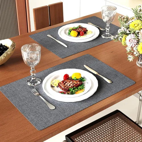 Miniatura 7 de DOLOPL Juego de 6 manteles individuales de piel sintética azul polvoriento, resistentes al calor, para mesa de comedor, impermeables, a prueba
