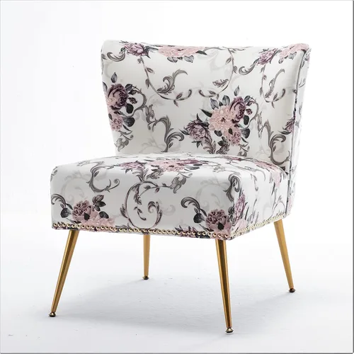Miniatura 6 de Container Furniture Direct Thia Silla decorativa sin brazos para sala de estar, elegante asiento con ribete de cabeza de clavo, patas de metal 02