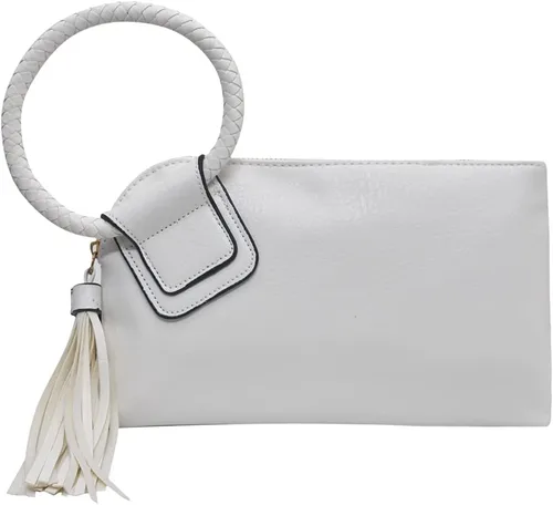 Miniatura 2 de NGIL Mini bolso de pulsera para mujer, mini bolso de cuero sintético con borla de flecos, cartera de pulsera para mujer