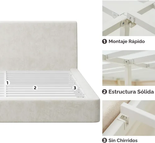 Miniatura 8 de RECCI AirFrame - Base de cama tamaño King con cabecera ergonómica acolchada de espuma en ángulo, marco de cama de plataforma de diseño minimalista