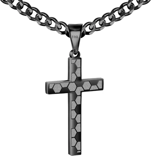 Miniatura 8 de Avotto Collar de cadena de cruz de acero inoxidable 316L para hombres y niños, cadena cubana resistente que no se decolora con colgante de cruz