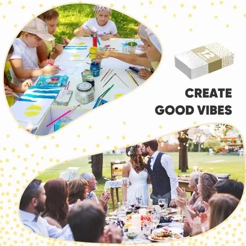 Miniatura 6 de Paquete de 2 manteles de plástico desechables, de 54 x 108 pulgadas, color blanco y dorado, para fiestas, impermeables y resistentes a la grasa