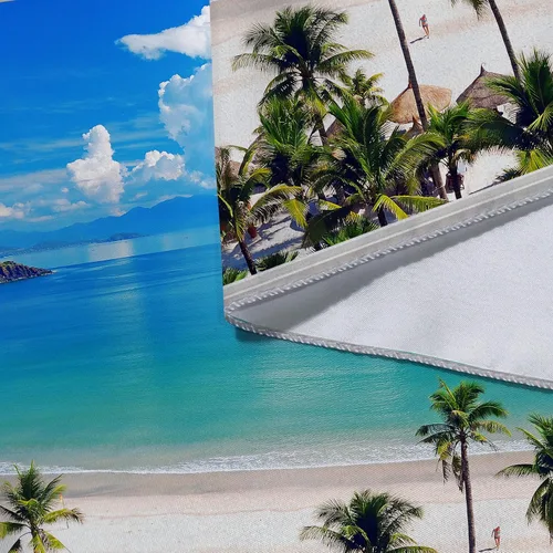 Miniatura 7 de Sanzugh - Tapiz de pared de playa del océano, arte de ventana falsa de naturaleza del mar de Hawái, tapices para colgar en dormitorio, dormitorio