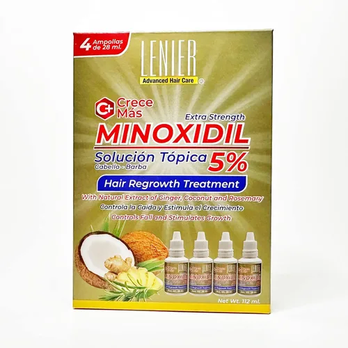 Miniatura 3 de Lenier Crece Mas Tratamiento de Regreso del Cabello (Solución Tópica) con Minoxidil 5% Pack de 4 (0.9 fl oz cada uno)