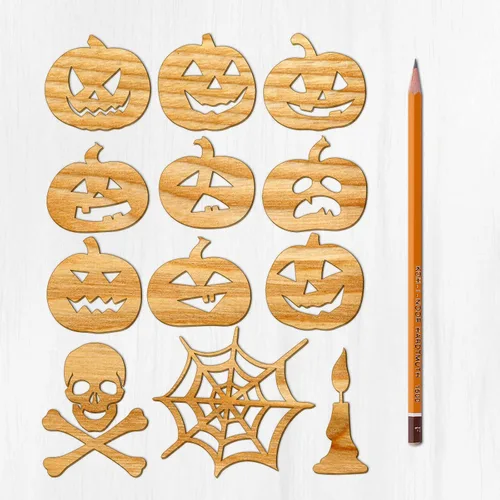 Miniatura 13 de Ajoure Fine Lasercut Embelishments # Lindas calabazas y árboles espeluznantes Halloween Vintage chapa madera contrachapada silueta para manualidades