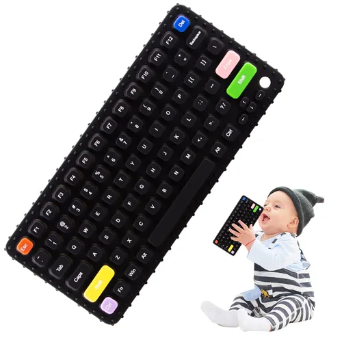 Miniatura 8 de Juguetes de dentición con teclado para bebés de 0-3, 0-6, 6-12 meses Juguetes mordedores de teclado de silicona suave Juguetes para ansiedad Azul