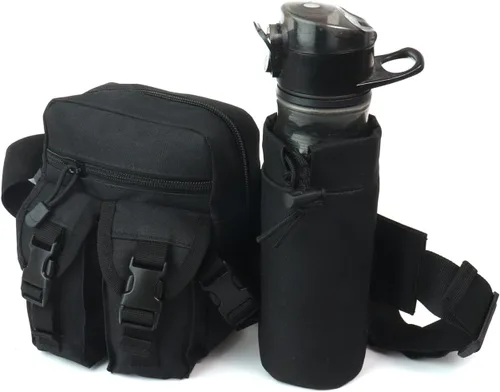 Riñonera táctica para botella de agua, riñoneras MOLLE Riñoneras para la cadera de utilidad, bolsa EDC para exteriores, viajes, camping, caza, Negro
