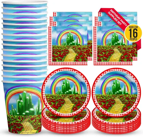 Miniatura 22 de Juego de suministros de fiesta de cumpleaños de Pegaso con arco iris dorado para 16