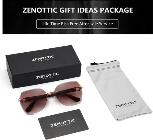 Miniatura 6 de ZENOTTIC Lentes de sol sin montura de gran tamaño para mujer, diseño geométrico de corte de diamante, lentes degradados, protección UV, tonos de moda