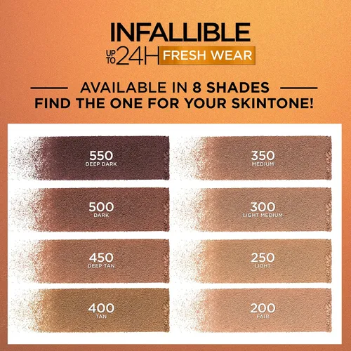 Miniatura 4 de L'Oreal Paris Infallible Fresh Wear - Bronceador suave mate de larga duración hasta 24 horas. Resistente al agua, al calor, a la transferencia, a