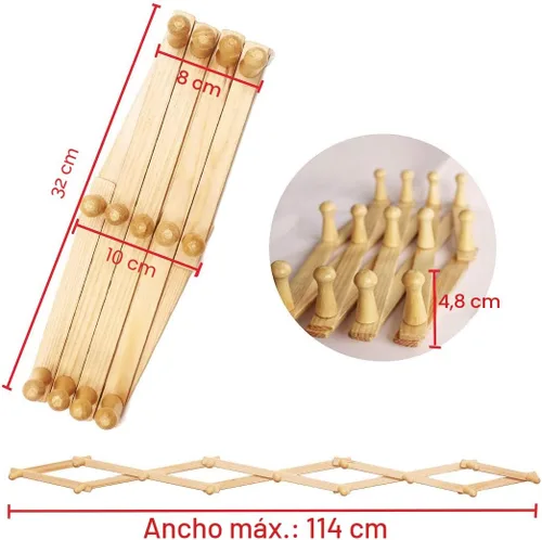 Miniatura 3 de AMAPON Perchero de pared de madera estilo acordeón, ampliable, con 13 ganchos (clavos) para colgar sombreros, chaquetas, tazas de café, bolsos