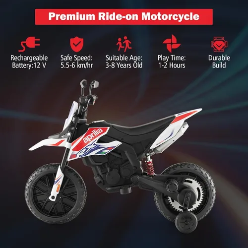 Miniatura 3 de INFANS Motocicleta para niños de 12 V, con licencia Aprilia RX125, motocicleta de montar para niños pequeños con ruedas de entrenamiento, suspensión