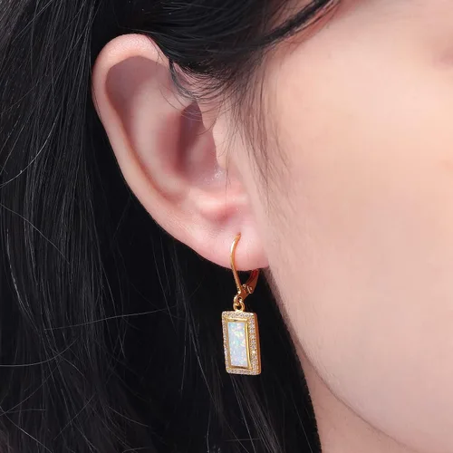 Miniatura 3 de CiNily Aretes de aro para mujer, diseño de ópalo chapado en oro blanco, joyería de regalo