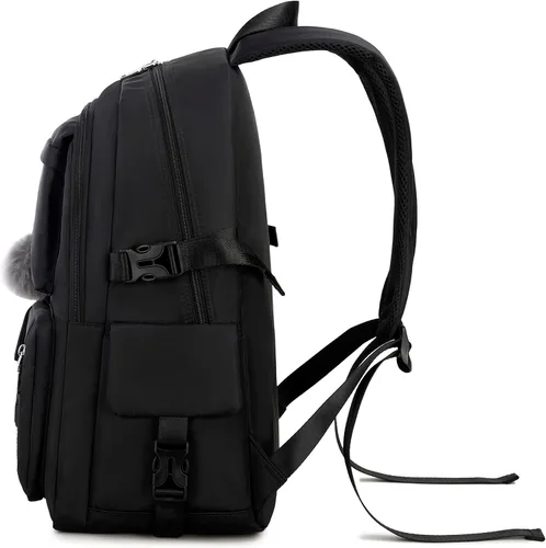 Miniatura 3 de Wadirum Conjunto de mochila escolar de moda para niña, mochila espaciosa para computadora portátil, color negro