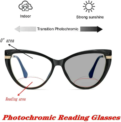 Miniatura 2 de laureles /Photochromic Bifocal Reading Glasses Ladies Cat Glasses Marcos Hombres Ampliación Moda Transición Presbicia