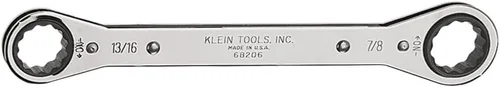 KLEIN TOOLS 68206 Llave de caja de trinquete, fabricada en EE. UU., 13/16 pulgadas x 7/8 pulgadas con trinquete inverso y acabado cromado