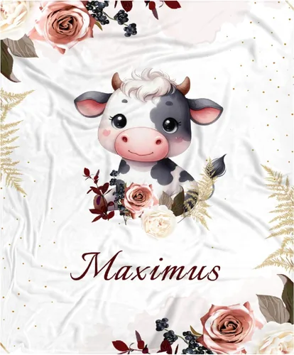 Miniatura 57 de Manta de bebé personalizada para niñas y niños pequeños, recién nacidos, regalos personalizados de vaca floral con nombre y texto, 40 x 30 pulgadas