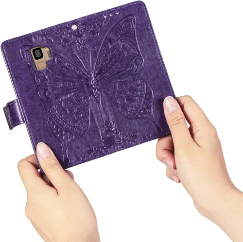 Miniatura 7 de Funda para teléfono Samsung Galaxy S9, funda con tapa para mujer con tarjetero de crédito, diseño de flor de mariposa en relieve, correa de muñeca