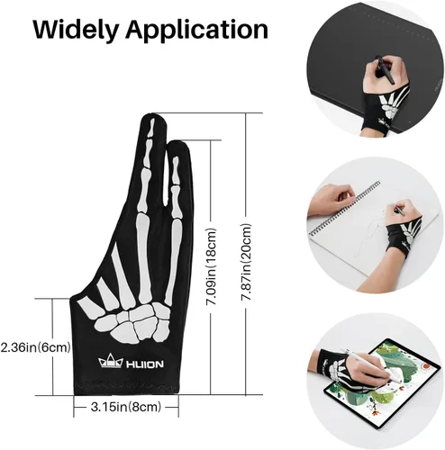 Miniatura 6 de HUION Guante de esqueleto para artista de dibujo gráfico en tableta, monitor, pintura, bocetos en papel, adecuado para mano izquierda y derecha